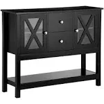 HOMCOM Coffee Bar Cabinet, Sideboard Buffet Cabinet, Kitchen Cabinet with Storage Drawers and Glass Door for Living Room, Entryway, Black