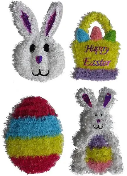 Tinsel Easter Wreath 4 Piece Set Bunny, Basket, Egg, Bunny with Egg Deluxe ...