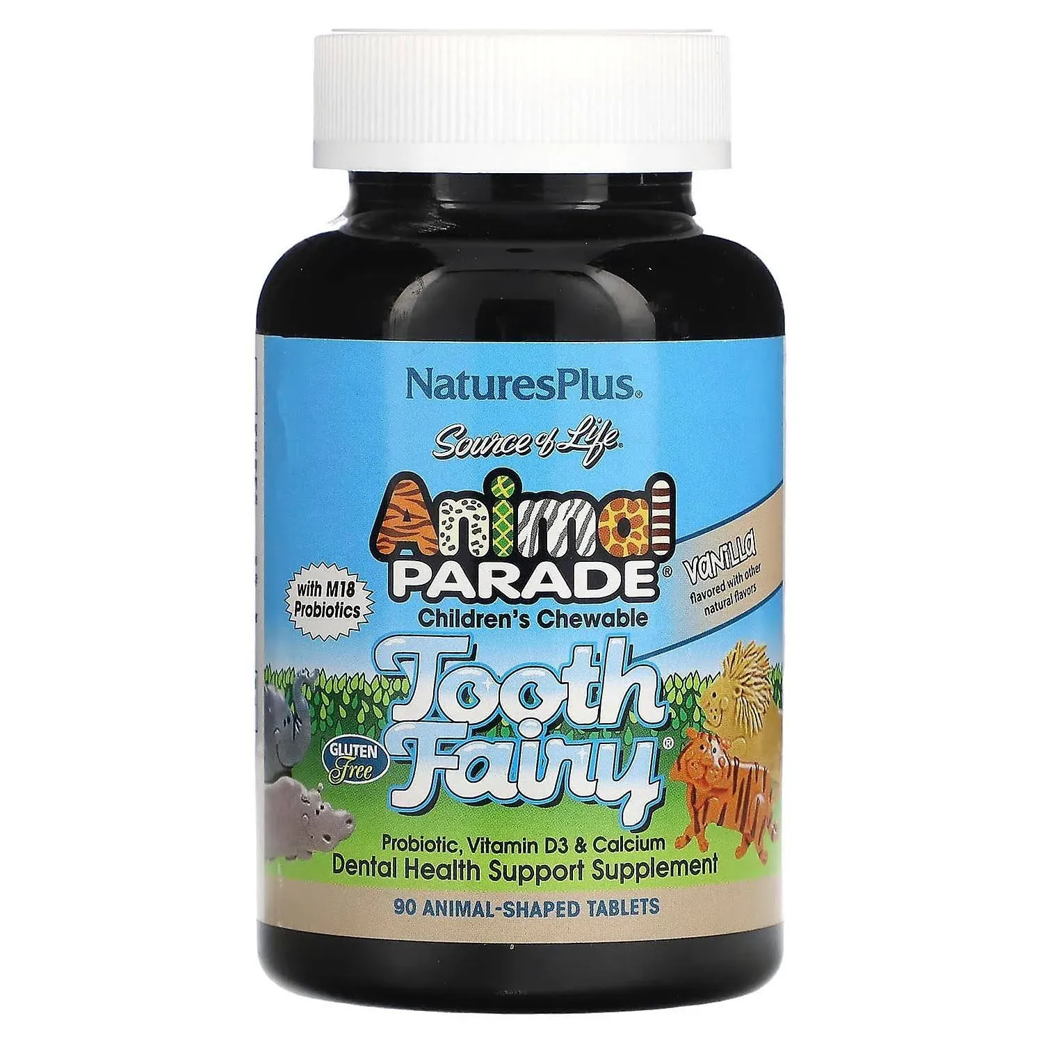 Nature's Plus Source of Life Animal Parade Tooth Fairy Probiotic Children's Chewable Natural Vanilla Flavor 90 Animal-Shaped Tablets