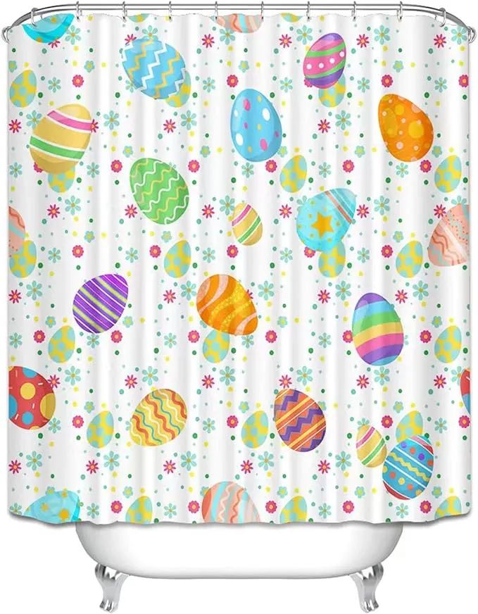 Cnayuep Easter Shower Curtain, Easter Eggs Shower Curtain Set Shower Curtains for ...