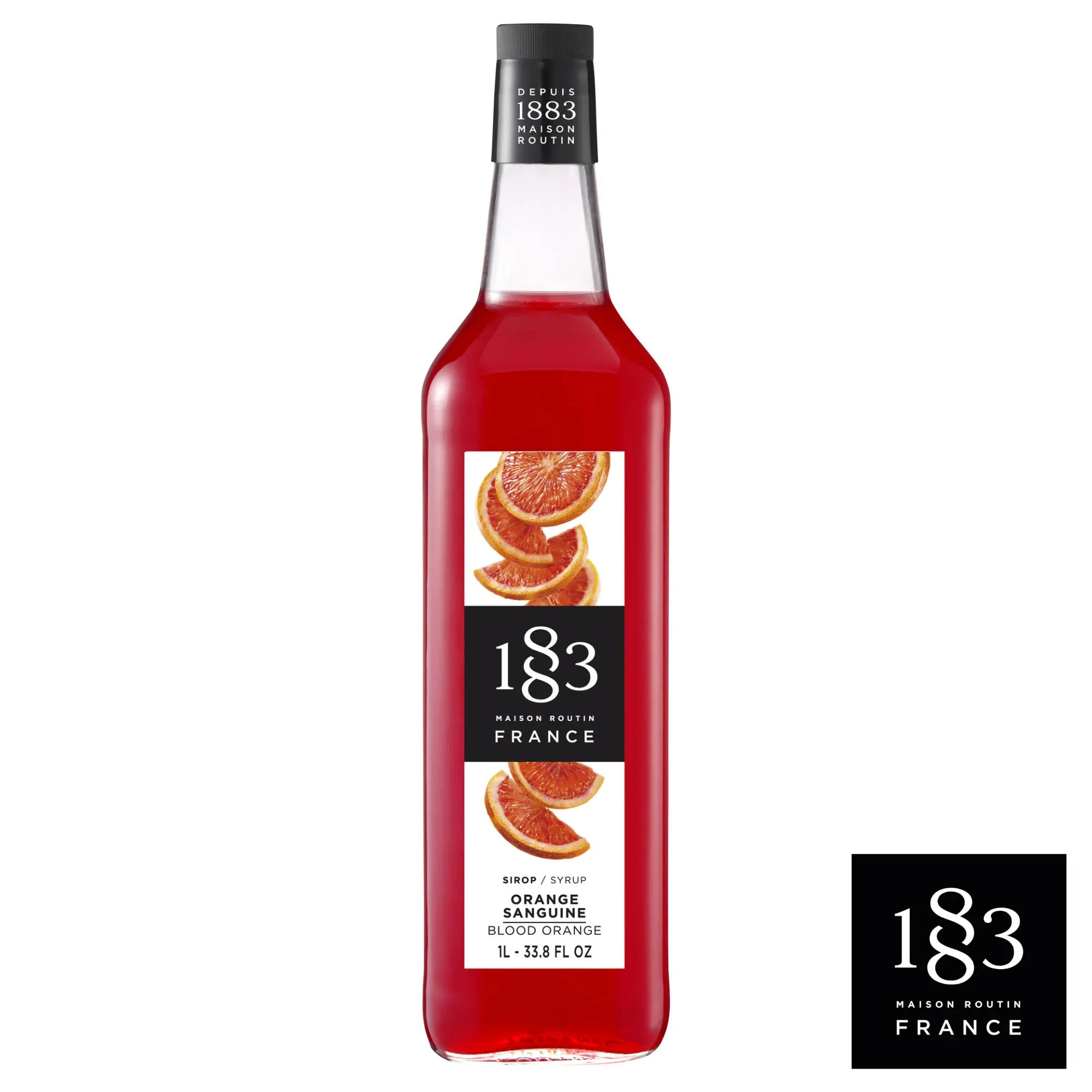 1883 Blood Orange Syrup - Flavored Syrup for Hot & Iced Beverages - Gluten-Free, Vegan, Non-GMO, Kosher, Preservative-Free, Made in France | Glass Bottle 1 Liter (33.8 Fl Oz)