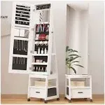 mirror cabinet with storage Swivel Jewelry armoire standing with full-length mirror reversible storage mirror jewelry organizers with 1 drawer and wheels white