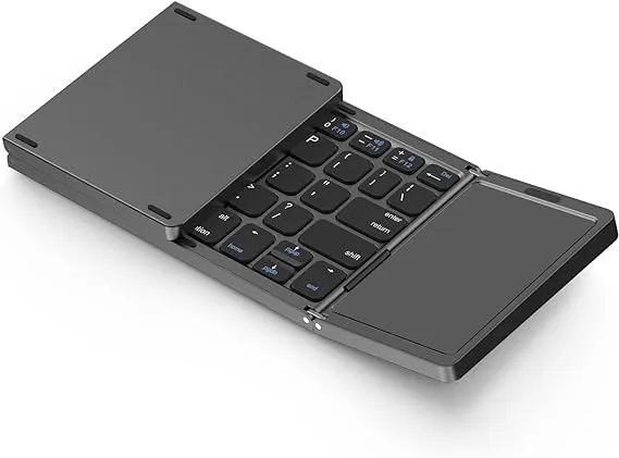 Erkovia Foldable Bluetooth Keyboard, Tri- Foldable Portable Wireless Keyboard with Touchpad, USB-C Rechargeable for iOS, Android, Windows System Lapto