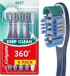 Colgate 360 Manual Toothbrush with Tongue and Cheek Cleaner, Soft, 5 Count