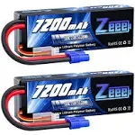 Zeee 2S Lipo Battery 7200mAh 7.4V 120C Hard Case RC Battery with EC3 Connector for RC Car Truck Truggy Buggy Tank 1/10 Scale Racing Models(2 Pack)