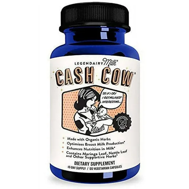 Legendairy Milk Cash Cow Lactation Supplement, Moringa, Alfalfa, and Goat's Rue Breastfeeding Supplement for Milk Supply Increase, Fenugreek-Free, Certified Organic, Vegan, Non-GMO, 60 Capsules