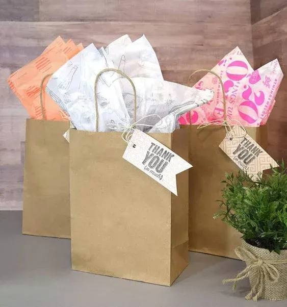 CAYUENG 102PCS Kraft Paper Bags (8x 4.75 x 10”), Brown Paper Shopping Bags with Handle Environmentally Friendly and Reusable Candy Gift Bag for Retails, Birthday, Wedding, Parties