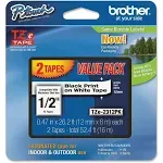 Brother Genuine P-Touch, TZe-231 2 Pack Tape (TZE2312PK) ½”(0.47”) x 26.2 ft. (8m) 2-Pack Laminated P-Touch Tape, Black on White