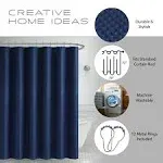 Creative Home Ideas 70 in. x 72 in. Solid Navy Textured Microfiber Shower Curtain Set with Beaded Rings