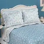 Collections Etc Floral Scroll Two-Tone with Scalloped Edges Reversible Pillow Sham, Blue