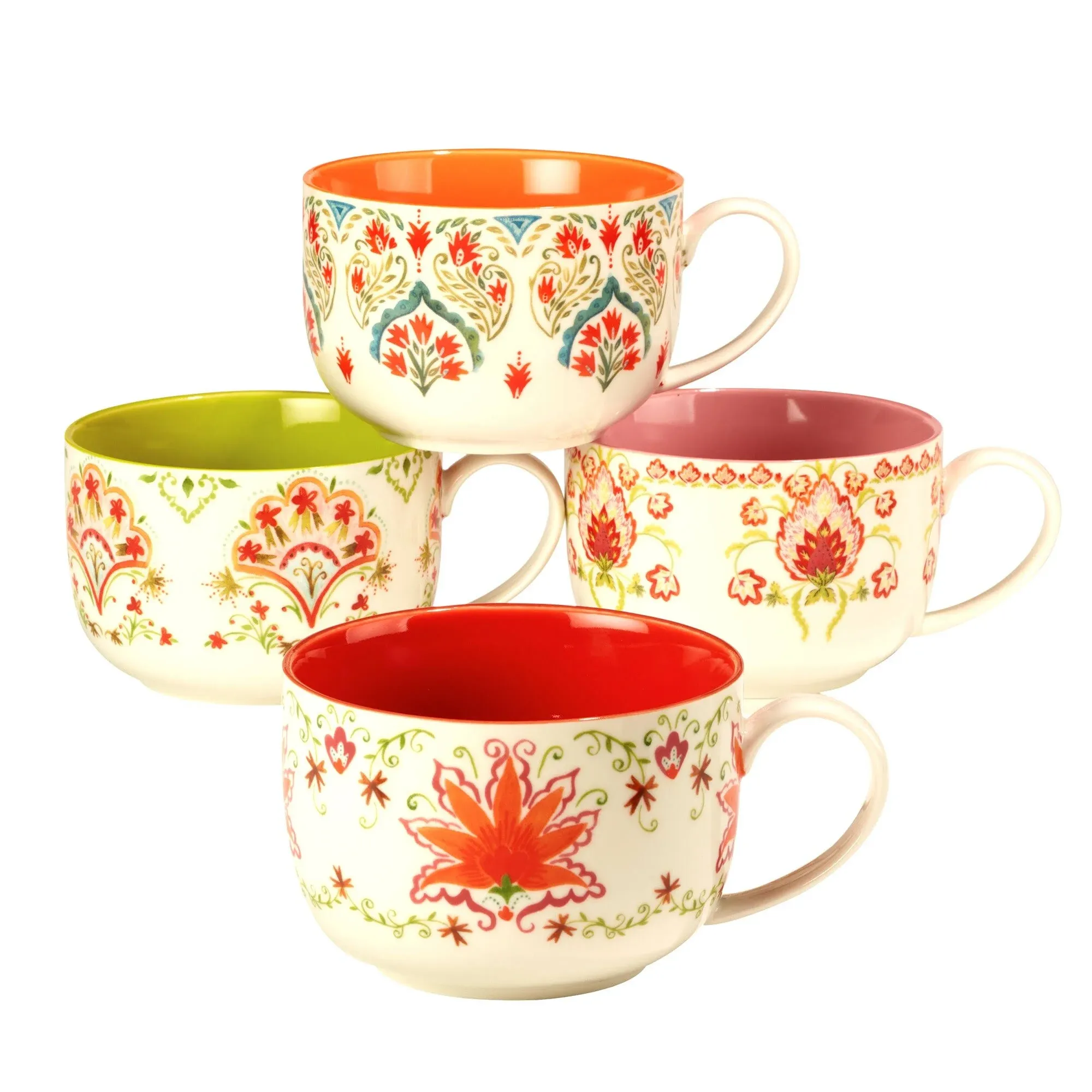 Francesca 28 oz. Assorted Colors Porcelain Beverage Mugs (Set of 4)