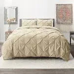 Nestl Cream Duvet Cover Full Size - Pintuck Full Size Duvet Cover Set, 3 Piece Double Brushed Duvet Cover with Button Closure, 1 Pinch Pleated Full Duvet Cover 80x90 inches and 2 Pillow Shams