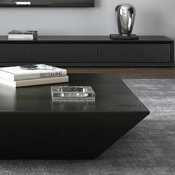 Modern Black Wood Coffee Table with Storage and Square Drum and Drawer