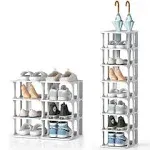 White Shoe Rack 8 Tier Narrow Shoe Rack for Closet, Durable Modern Tall Shoe Org