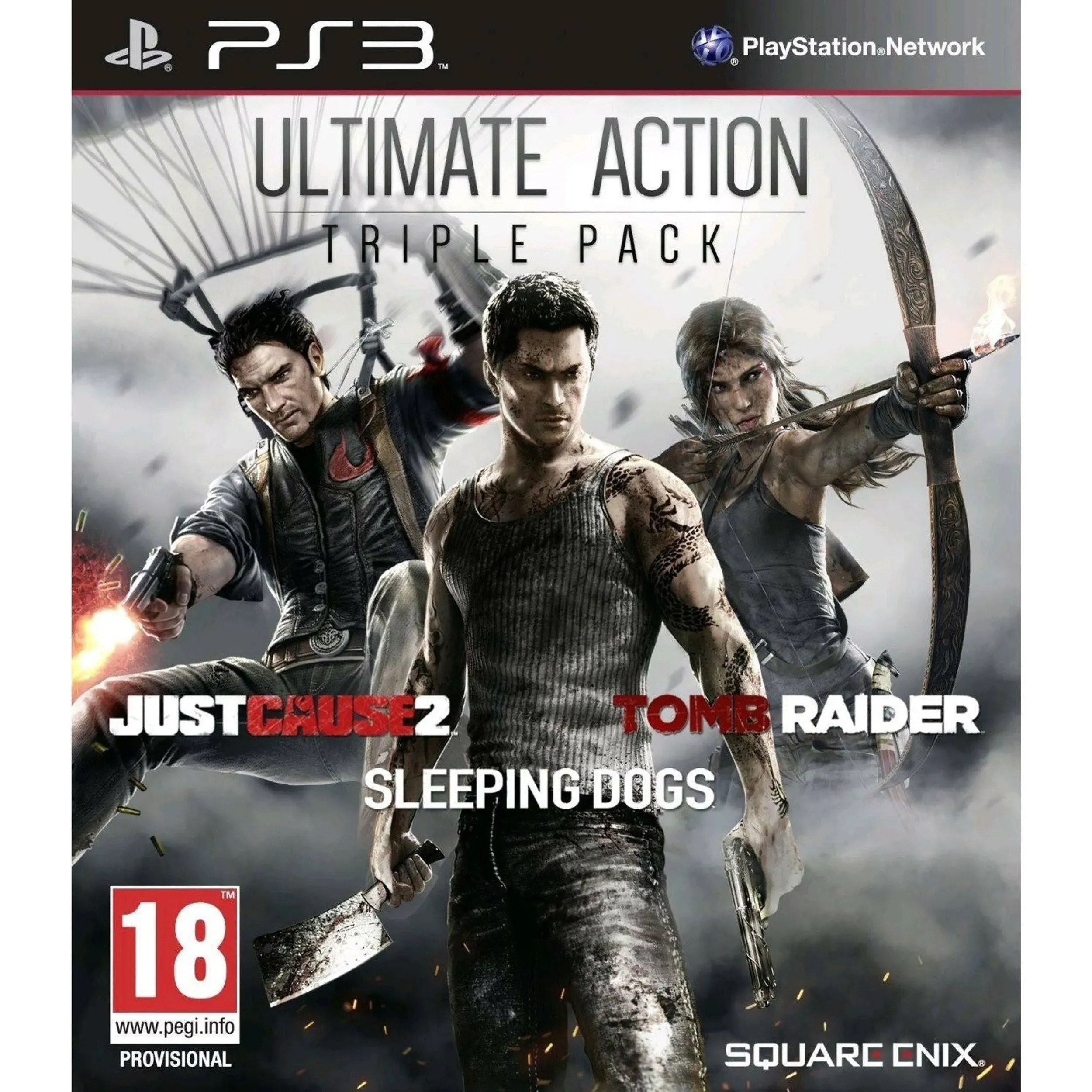 PS3 Ultimate Action Triple Pack Just Cause 2 Tomb Raider Sleeping Dogs