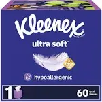 Kleenex Ultra Soft Facial Tissues, 1 Cube Box, 60 Tissues per Box, 3-Ply