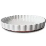 Mora Ceramic Tart Pan, 9.5 Inch Large Porcelain Baking Dish for Tarts, Quiche, Pie, Flan etc. Fluted Ruffled Edge, Oven, Microwave, Freezer, and Dishwasher safe - Great Gift For Bakers - Vanilla White