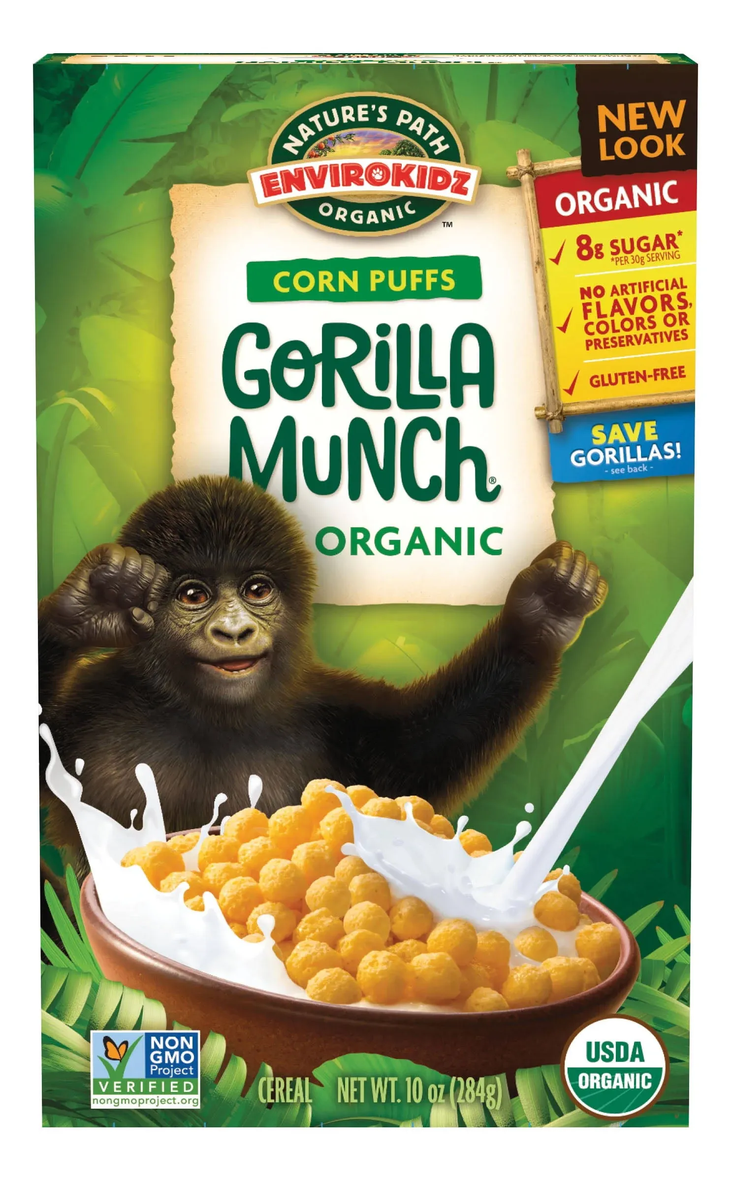 EnviroKidz Organic Gorilla Munch Cereal, 10 oz (Pack of 1), Corn Puffs, Gluten Free, by Nature's Path