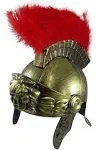 Roman Costume Helmet with Red Feather Plume, Gold, One Size  