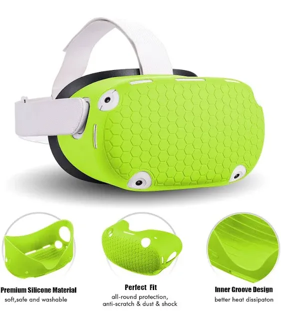 Compatible with Oculus Quest 2 Accessories, Silicone face Cover, VR Shell Cover,Compatible with Quest 2 Touch Controller Grip Cover,Protective Lens Cover,Disposable Eye Cover (Green)