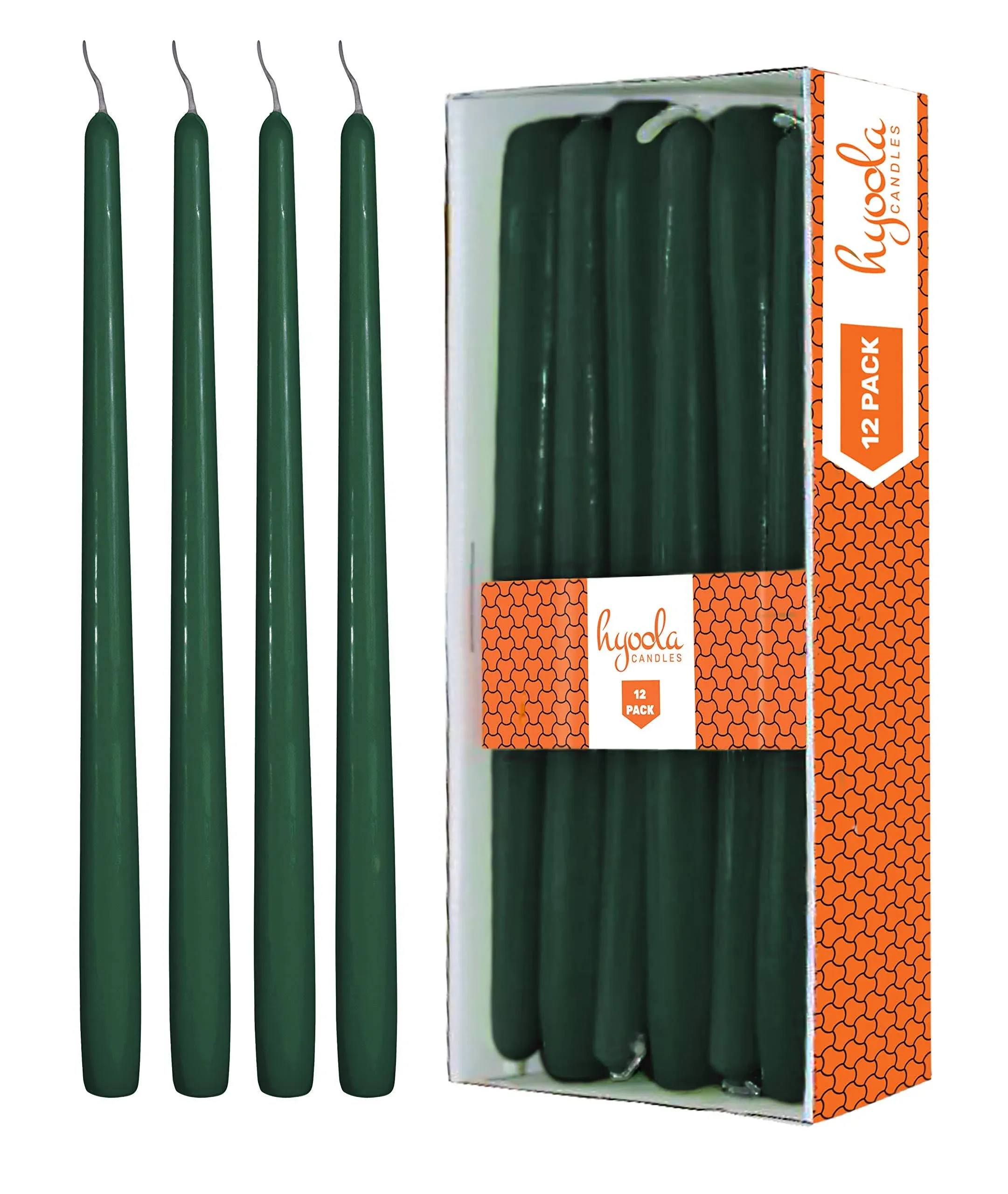 Hyoola 12 Pack Tall Taper Candles - 14 Inch Hunter Green Dripless, Unscented