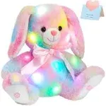 Glow Guards 10'' Light up Rainbow Bunny Stuffed Animal,Soft Glowing Rabbit Plush Toy with Lop Eared Night Light,Birthday Christmas for Kids,Girls,Boys