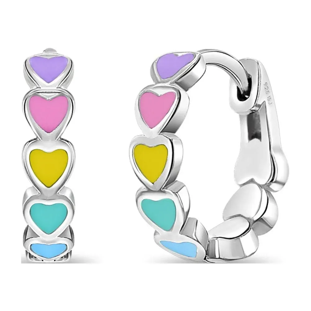 Heart Cascade 9mm Baby/Toddler/Kids Earrings Hoop/Huggie Safety Latch -925 SS