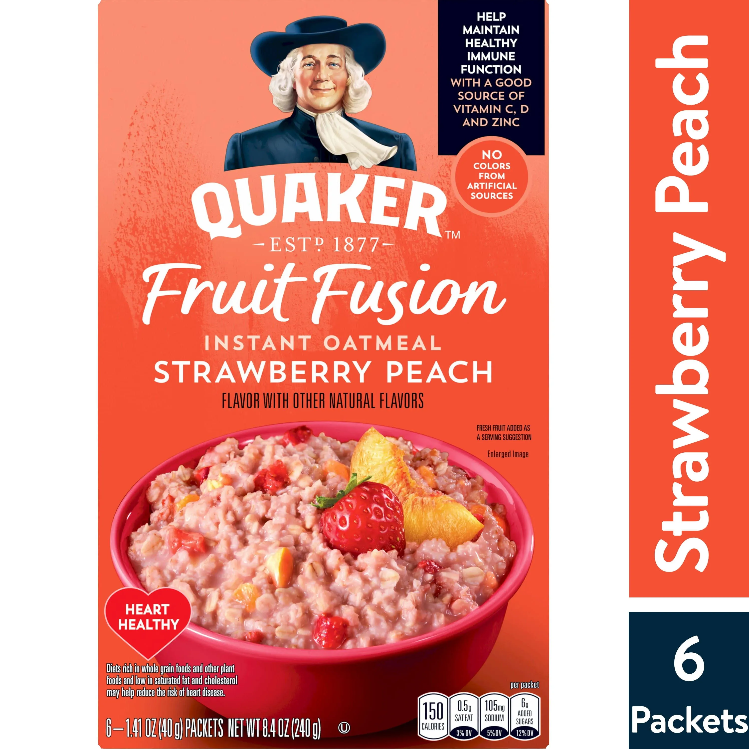 Quaker Fruit Fusion Strawberry Peach Instant Oatmeal 6 Count