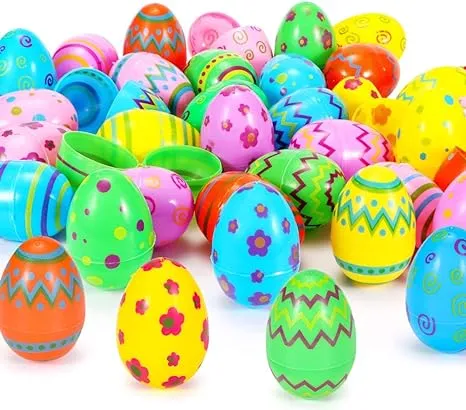 Sizonjoy 36 Pcs Plastic Printed Easter Eggs, 3.15" Tall Fillable Colorful Toys Easter Eggs Bulks for Easter Hunt, Party Favor, Basket Stuffers Filler, Classroom Prize Supplies