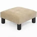 Adeco Small Footstool Geometric Art – Cuboid & Cylinder, 17.5x17.5x9 Ottoman Footrest, 16x16x9, Fresh Wheat