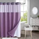 WPM No Hooks Required Mauve Shower Curtain with Snap-In Liner Waffle Weave Design, Hotel Grade Style Waterproof & Washable, Mesh Top Window Easy