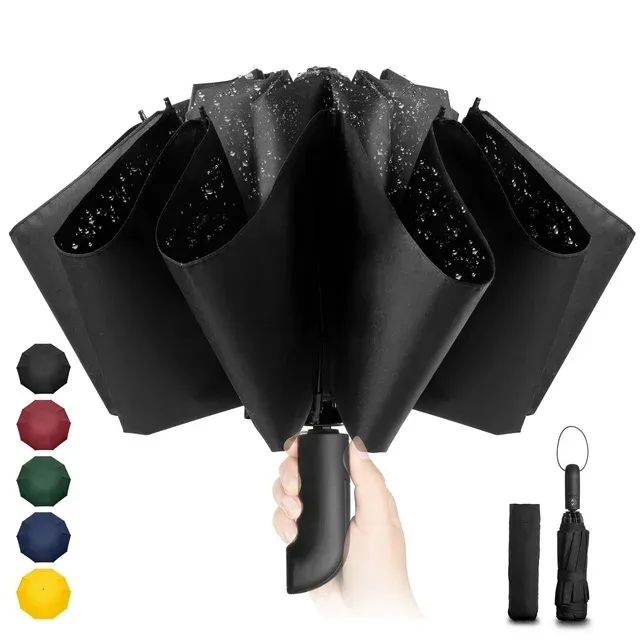 Chakipee Automatic Folding Umbrella,Auto Reverse Windproof Compact Umbrella,47" 10Ribs,Black