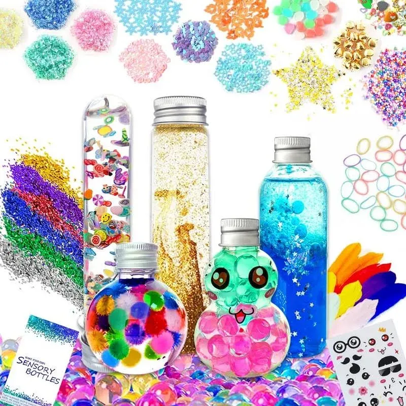 VMNlooking Sensory Bottles Kits for Calm Down Corner Supplies Magic Mixies Sensory Toys for Toddlers1-3 Kids with Glitter, 5 Fun Shaped Containers