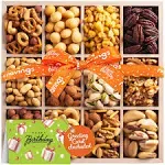 Delightful Birthday Treats: A Nutty Gift Basket with Reusable Tray and Happy Birthday Ribbon (12 Assortments)