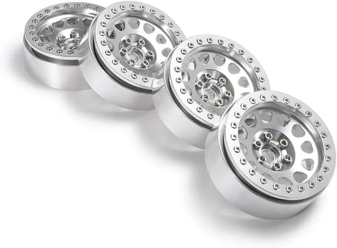 Rclions 4pcs Aluminum Alloy 2.2" Beadlock Wheels Rims for 1/10 RC Rock Crawler Car Axial Wraith,SCX10,TRX4-Silver