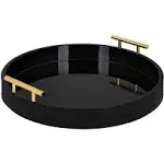 Lipton Round Decorative Tray with Metal Handles, Black/Gold 15.5" Diameter