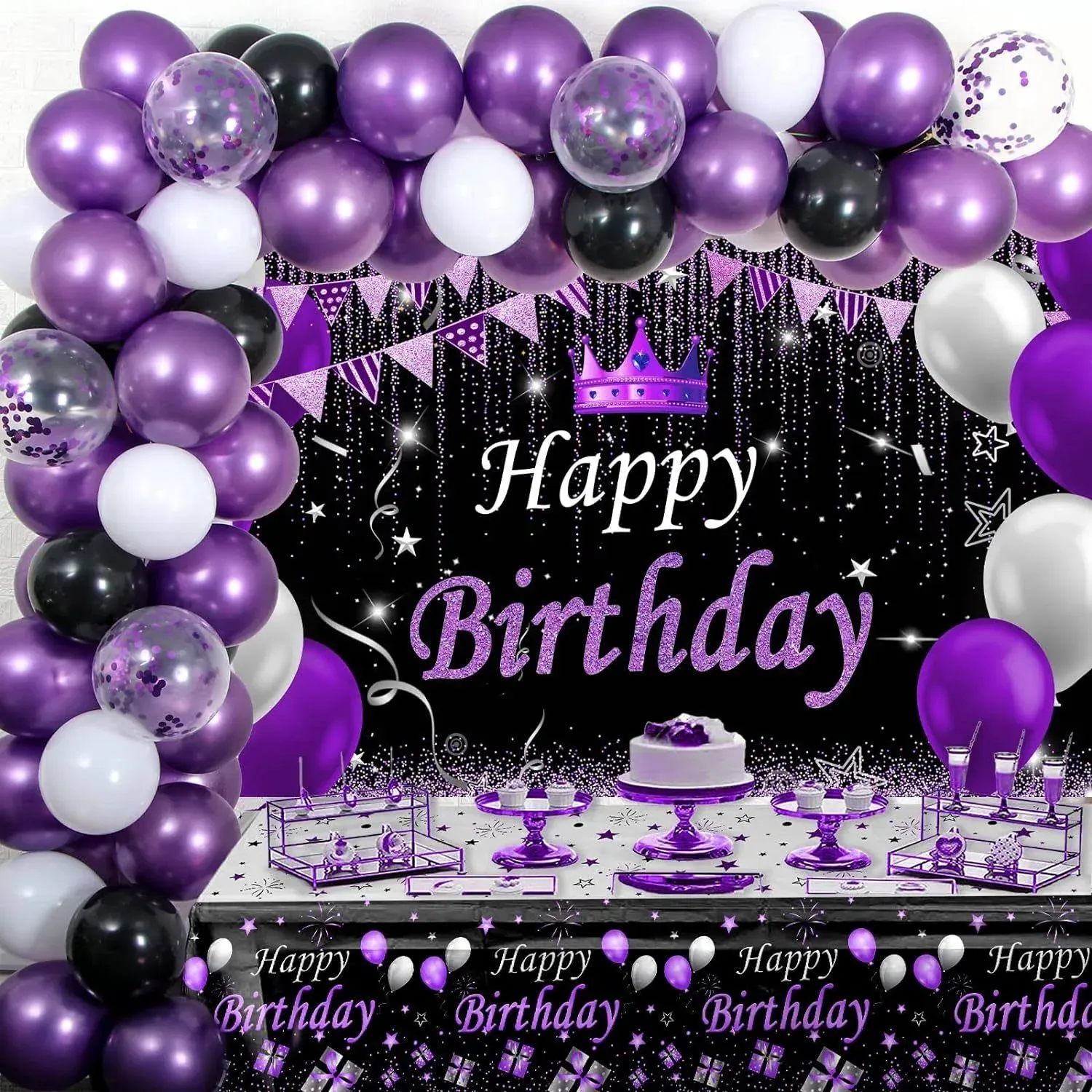 Purple and Black Party Decorations for Women, Purple Birthday Decorations for Gi