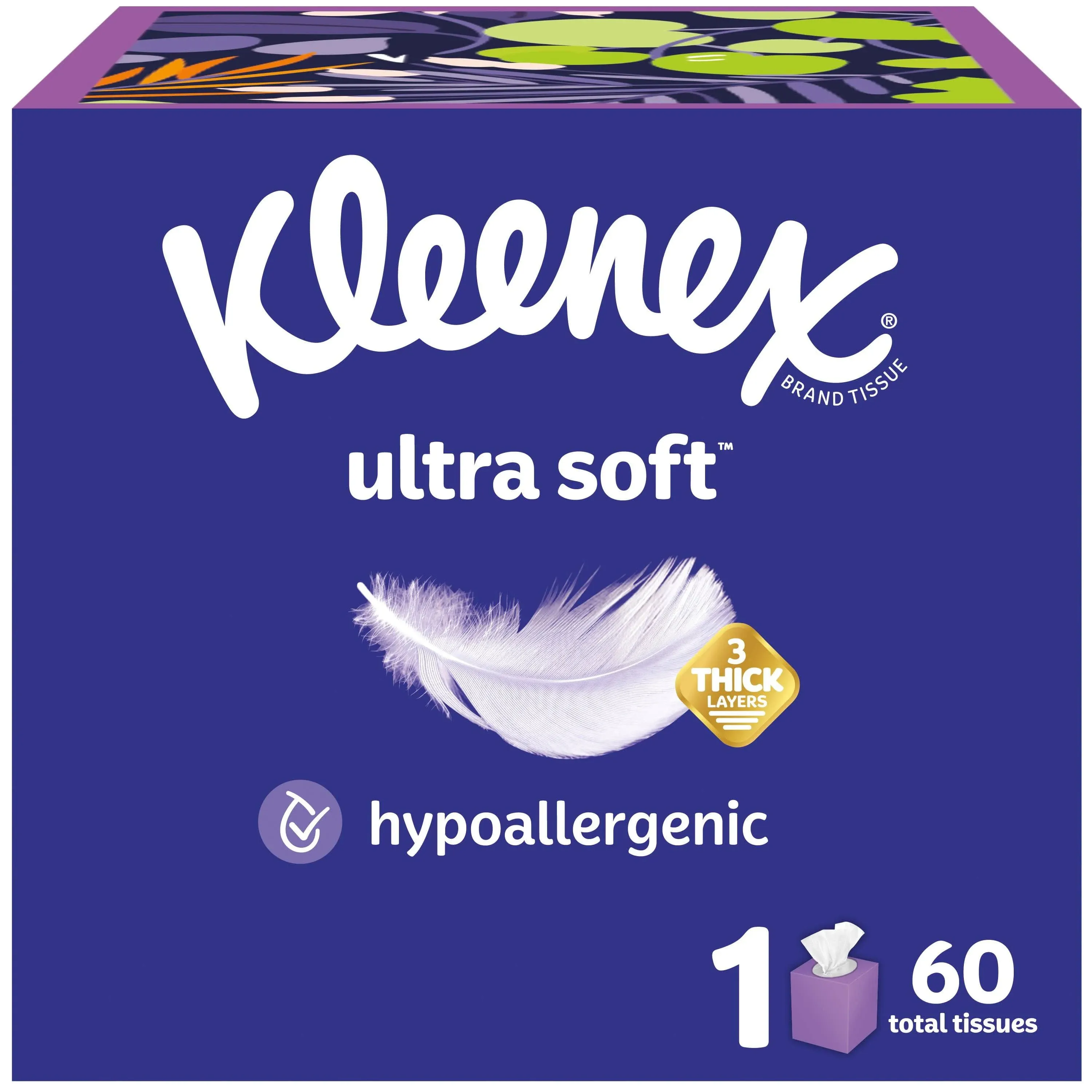 Kleenex Ultra Soft Facial Tissues, 1 Cube Box, 60 Tissues per Box, 3-Ply, Packaging May Vary