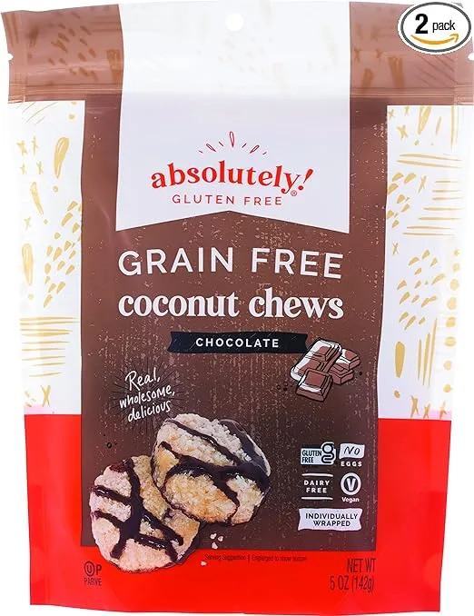 Absolutely Gluten Free Raw Coconut Chews with Chocolate and Cocoa Nibs 5 oz (Pack of 2)