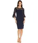 Adrianna Papell bell sleeve illusion neck sheath dress for women