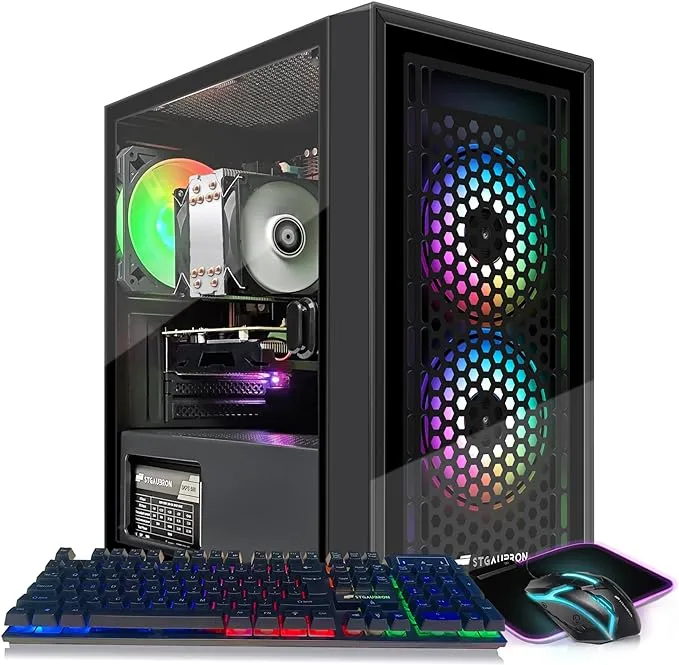 STGAubron Gaming PC Computer Desktop, RX 550 4gb, Intel i7 Xeon E5 2.8GHz, 16GB Ram, 512gb Ssd, Wifi, BT 5.0, Windows 10 Home, RGB Fan x4, RGB Mouse