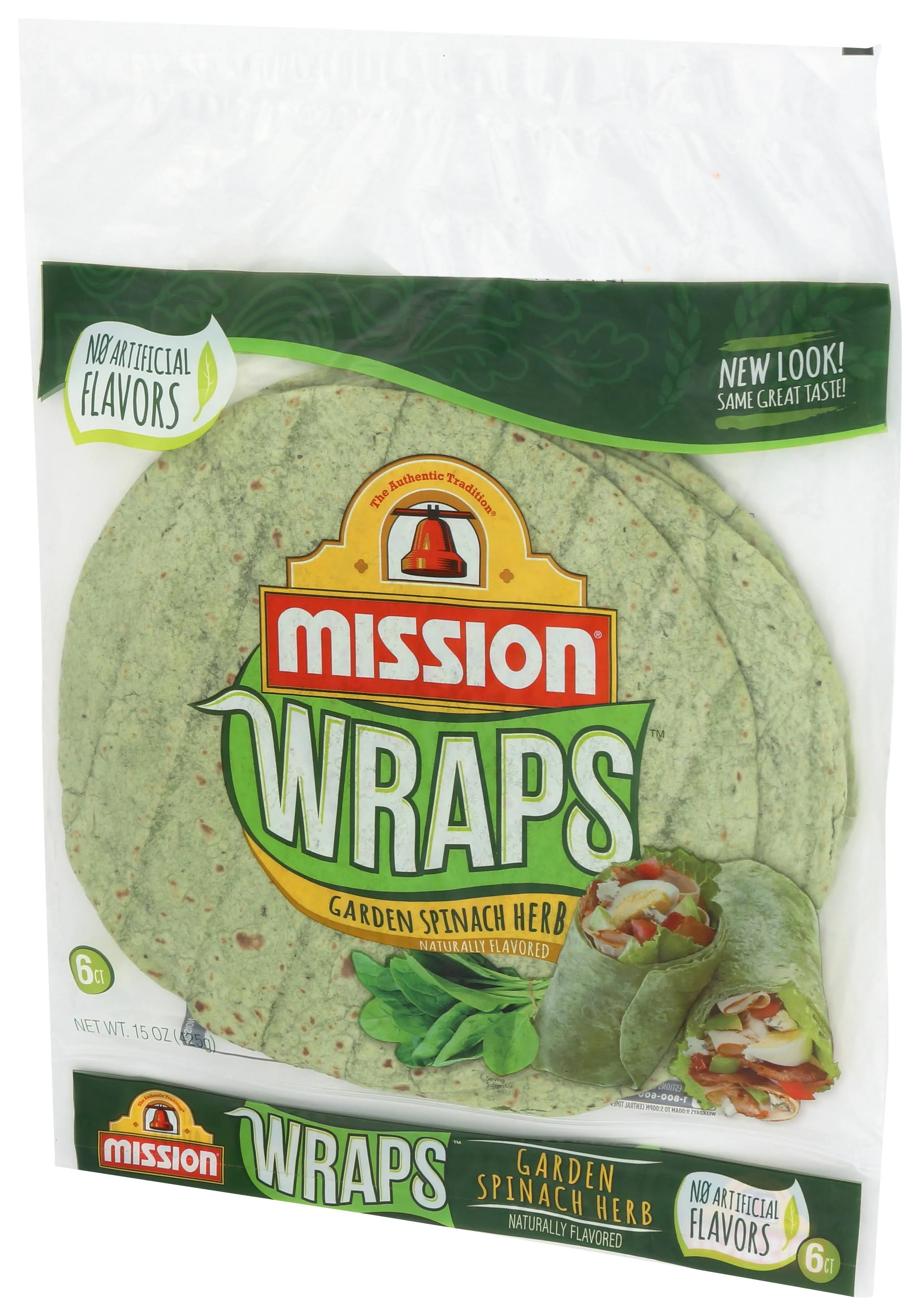 Mission Wraps, Garden Spinach Herb - 6 wraps, 15 oz