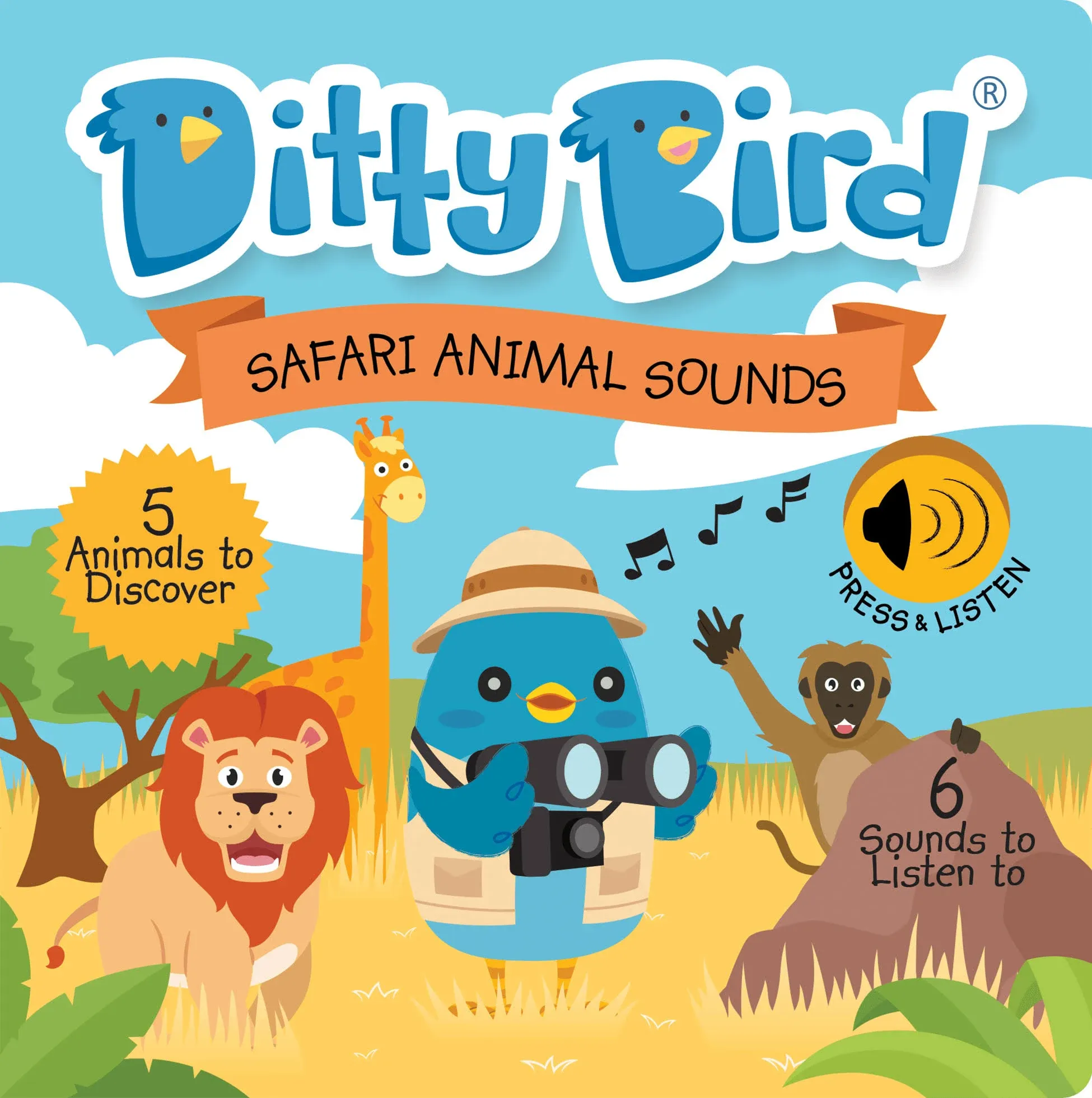 Ditty Bird Safari Book for Toddlers | Realistic Animal Sound Book | Interactive Safari Board Books For Toddlers 1-3 | Sensory, Musical Books for Animal Lovers | Sturdy Nursery Rhyme Toys for Baby