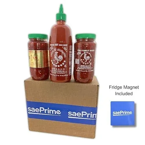 Sriracha Chili Sauce Bundle - 28oz Sriracha, 18oz Garlic Chili, 18oz Sambal Oelek Chili Paste, 3-Pack