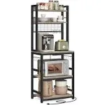 VASAGLE Hutch Bakers Rack with Power Outlet, 14 Hooks Microwave Stand, Adjustable Coffee Bar with Metal Wire Panel, Kitchen Storage Shelf, 15.7 x