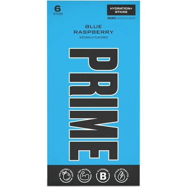 PRIME Blue Raspberry Hydration Sticks New 6 Count