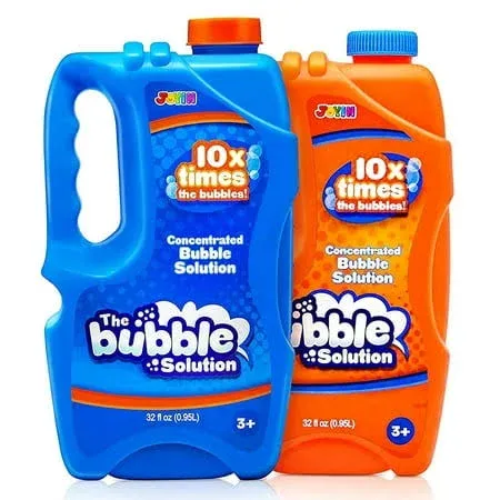 JOYIN 2 Bottles Bubbles Refill Solutions 64oz (up to 5 Gallon) Big Bubble Solution 64 OZ Concentrated Bubble Solution for Bubble Machine, Gun, Wand Refill Fluid Summer, Easter Toys (Blue+Green)