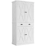 Ironck Kitchen Pantry Storage Cabinet 72" Height with Barn Doors Drawer 4 Adjustable Shelves Freestanding Cupboard for Dining Room Living Room La