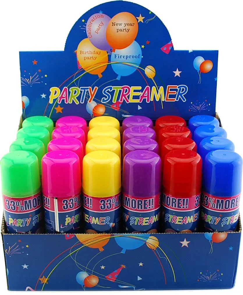 24 Pack of Party Streamer Spray String in a Can Children's Kid's Party Supplies, Perfect for Parties/Events