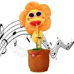 Musical Singing Dancing Repeating Talking Sunflower Soft Plush Funny Creative Saxophone Kids Toy(Yellow)